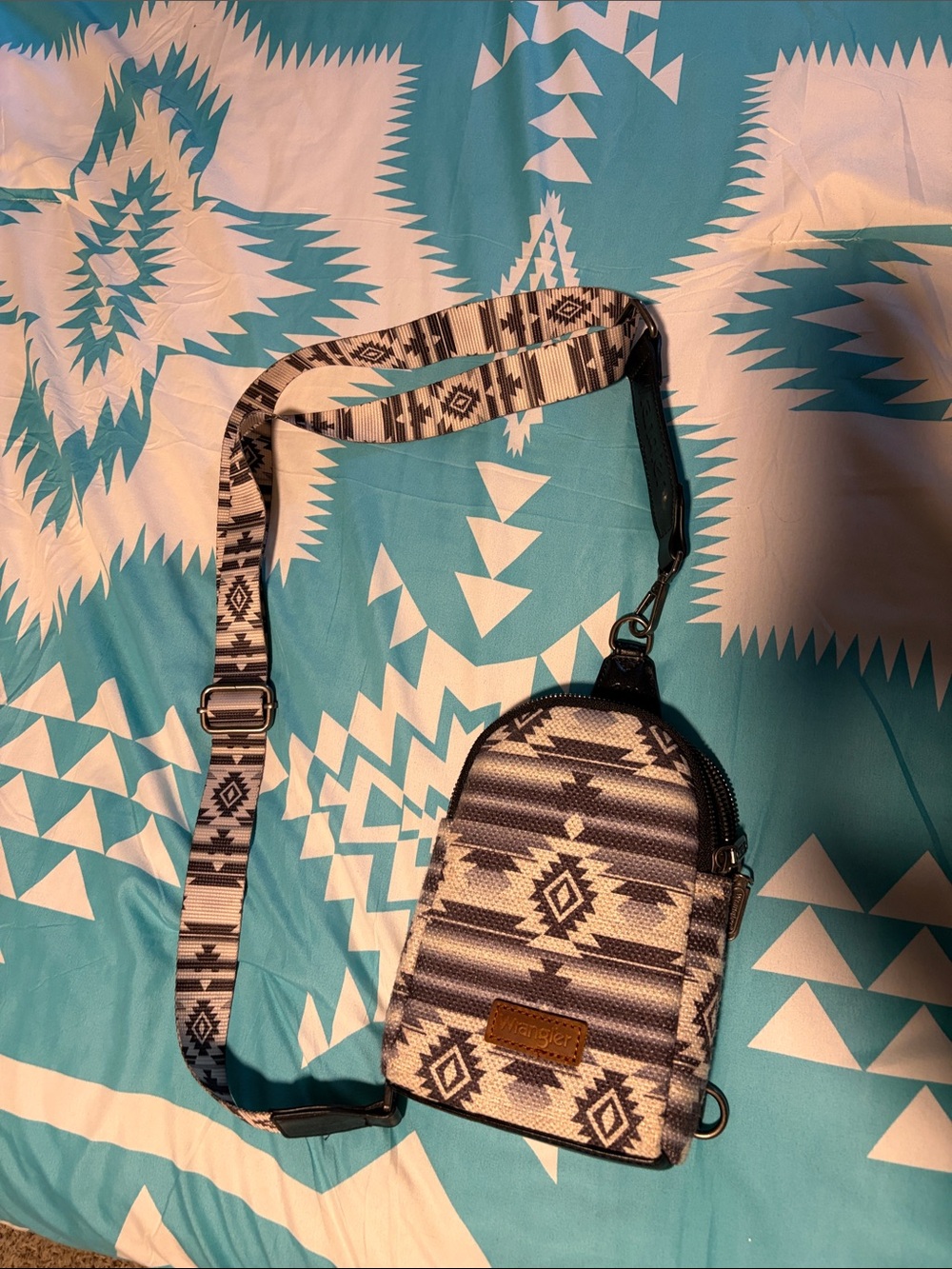 Aztec Print Mini Crossbody Bag in Black & Cream